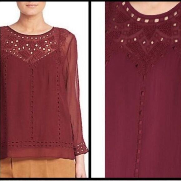 Joie Gaiane sheer chiffon embroidered top in Raisin - Picture 8 of 13